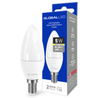 светодиодная LED лампочка свеча брэнда GLOBAL C37 CL-F 5W мягкий СВЕТ 220V E14 AP от Максус(1-GBL-133) (NEW)